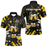 Maxcorners Yellow Black Funny Beer Billiard Shirt For Men Custom 8 Ball & 9 Ball Pool Jersey Polo & 1/4 Zip TU1711