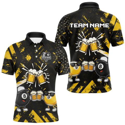 Maxcorners Yellow Black Funny Beer Billiard Shirt For Men Custom 8 Ball & 9 Ball Pool Jersey Polo & 1/4 Zip TU1711