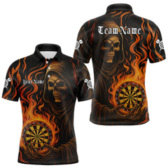 Maxcorners Personalized Flaming Grim Reaper Darts Shirt For Men Custom Dart Jersey Funny Halloween Dart Gift TU3009