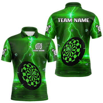 Maxcorners Personalized Dartboard Thunder Lightning Green Darts Shirt For Men Custom Glowing Darts Jersey LM0210