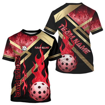 Maxcorners Custom Men's Red Flames Pickleball Ball T-Shirt Pickleball Jersey For Lovers LM0106