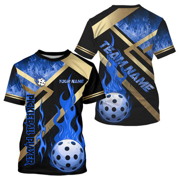 Maxcorners Custom Men's Blue Flames Pickleball Ball T-Shirt Pickleball Jersey For Lovers LM0106
