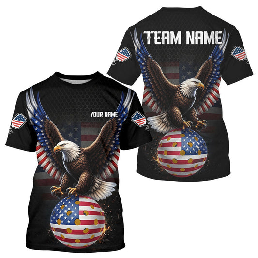 Maxcorners US Flag 250Th Anniversary Mens Pickleball Shirt Custom Eagle Patriotic Pickleball Clothings LM0106