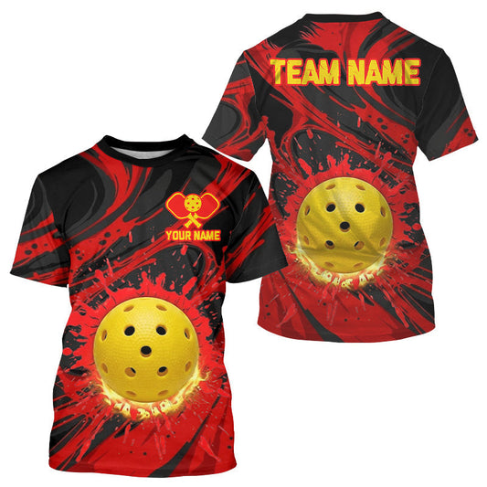 Maxcorners Red And Black Pickleball Ball Mens Shirt Custom Splatter Paint Best Pickleball Team Clothing LM0106