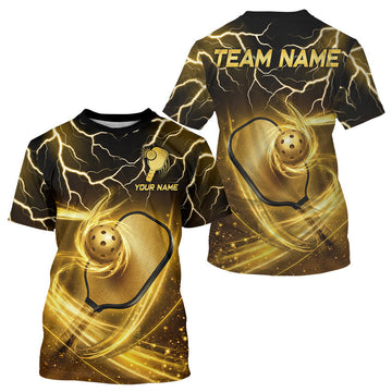 Maxcorners Thunder Light Gold Pickleball Ball & Paddles Shirt Custom Pickleball Team Outfits For Men LM0106