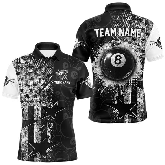Maxcorners US Flag Grunge 8 Ball Pool Men Billiard Team Shirt Personalized Polo & 1/4-Zip Billiard Gifts