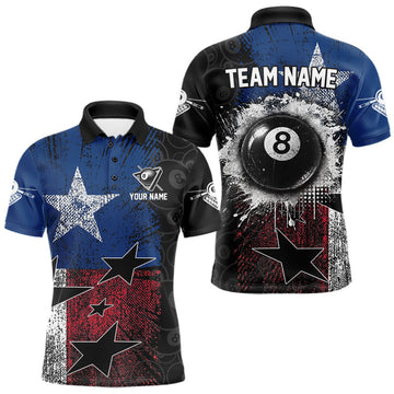 Maxcorners Texas Flag Grunge 8 Ball Pool Men Billiard Team Shirt Personalized Polo & 1/4-Zip Billiard Gifts