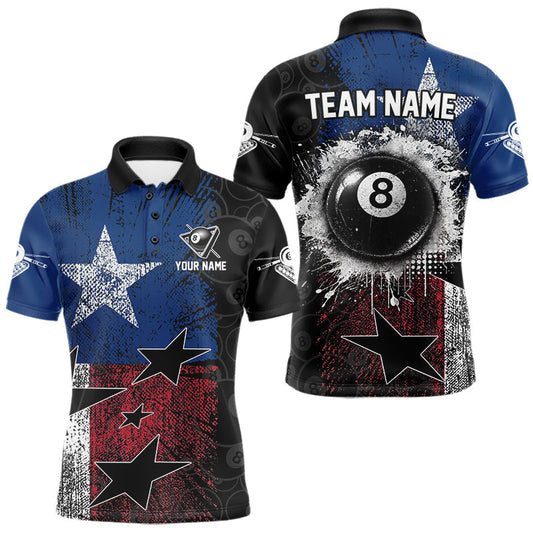 Maxcorners Texas Flag Grunge 8 Ball Pool Men Billiard Team Shirt Personalized Polo & 1/4-Zip Billiard Gifts