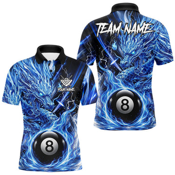Maxcorners Fire Flame Blue 8 Ball Billiard Dragon Shirts For Men Custom Dragon Team Billiard Jerseys LM0208