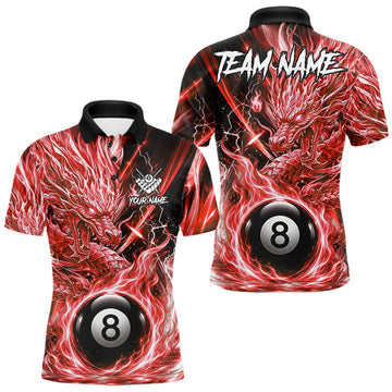 Maxcorners Fire Flame Red 8 Ball Billiard Dragon Shirts For Men Custom Dragon Team Billiard Jerseys LM0208