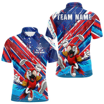 Maxcorners Funny Parrot Golfer Blue & Red Golf Polo Shirts For Men Custom Parrot Golf Team Outfit Golf Gifts LM0208