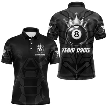 Maxcorners Black And Silver Crown 8 Ball Pool Shirts Custom Men Billiards Balls Polo & Quarter-Zip Attire LM1904