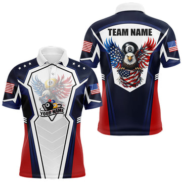 Maxcorners 250 Years Freedom Eagle 8 Ball 9 Ball Pool Men Billiard Shirt Custom American Flag Billiard Apparel LM0402