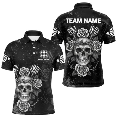 Maxcorners Roses Skull Dart Arrows Men's Grunge Darts Shirt - Custom Name For Darts Jersey LM1008