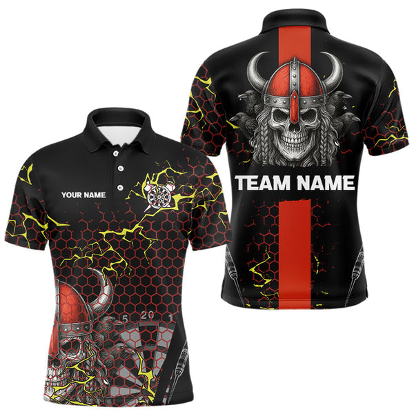 Maxcorners Red Horned Warrior Skull Men's Dart Shirt - Personalized Name For Darts Jersey LM1506