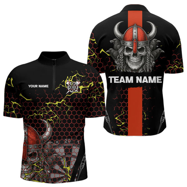 Maxcorners Red Horned Warrior Skull Men's Dart Shirt - Personalized Name For Darts Jersey LM1506