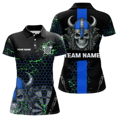 Maxcorners Blue Horned Warrior Skull Men's Dart Shirt - Personalized Name For Darts Jersey LM1506