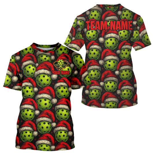 Maxcorners Custom Funny Christmas Pickleball Ball T-Shirt For Men Xmas Pickleball Jerseys LM0910
