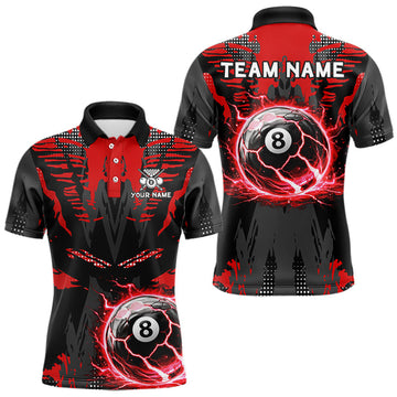 Maxcorners Black And Red Crack 8 Ball Pool Billiard Apparel For Men Custom Billiard Team Shirt Designs LM0901