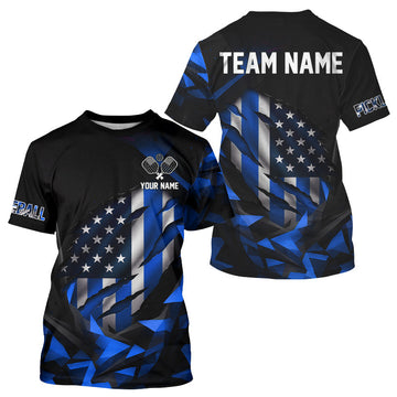 Maxcorners Custom Black And Blue Patriotic Pickleball T-Shirt For Men US Flag Pickleball Team Jerseys LM0503
