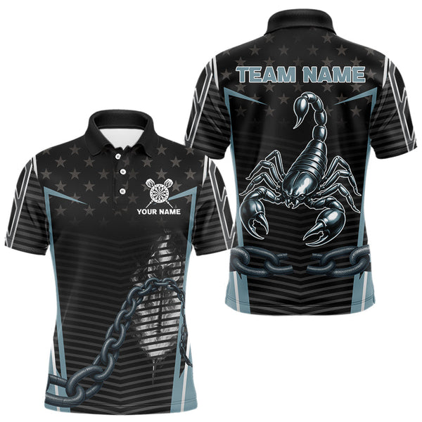 Maxcorners Flame Darts & Scorpion Men's Darts Shirt - Custom Name For Steel Blue Darts Jersey LM1506