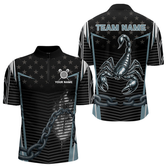Maxcorners Flame Darts & Scorpion Men's Darts Shirt - Custom Name For Steel Blue Darts Jersey LM1506