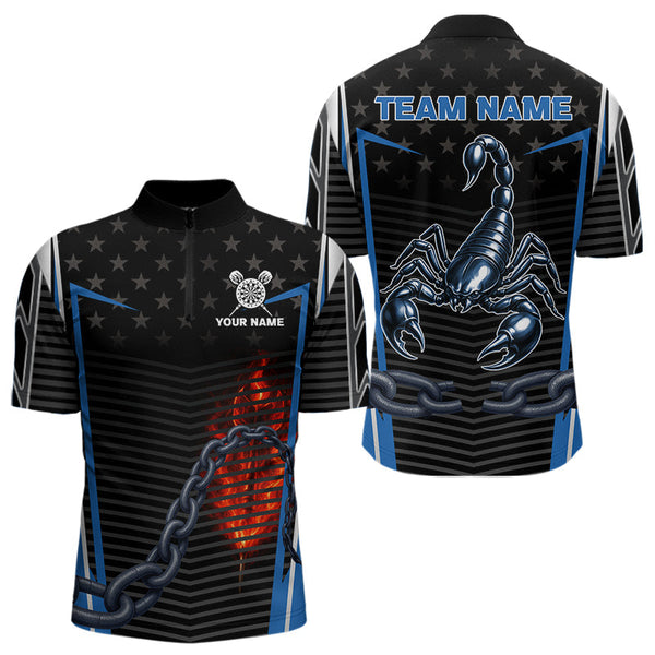 Maxcorners Flame Dart Arrow & Scorpion Men's Darts Shirt - Custom Name For Blue Darts Jersey LM1506