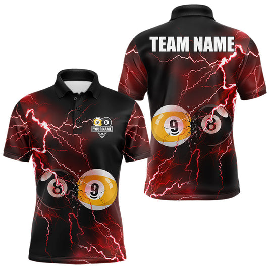 Maxcorners Thunder Lightning 8 Ball & 9 Ball Pool Polo 1/4-Zip Shirts For Men Custom Billiard Team Jerseys | Red LM0607