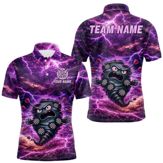 Maxcorners Purple Funny Scary Tornado Dartboard & Arrow Men Darts Polo Shirt Custom Dart League Shirts LM0602