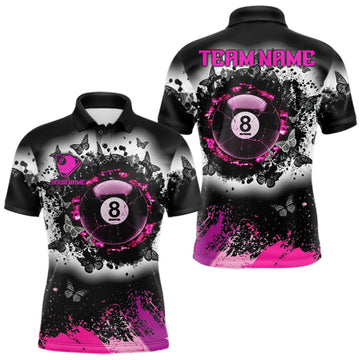 Maxcorners Black, White & Pink Splatter Bowling Shirt For Men Custom Butterfly Team Bowling Jersey LM1508