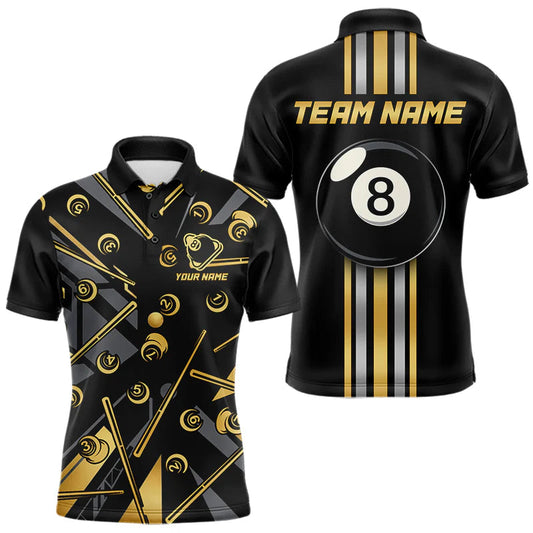 Maxcorners Black & Gold 8 Ball Pool Billiard Jerseys For Men Custom Billiard Team Tournament Shirt LM0607