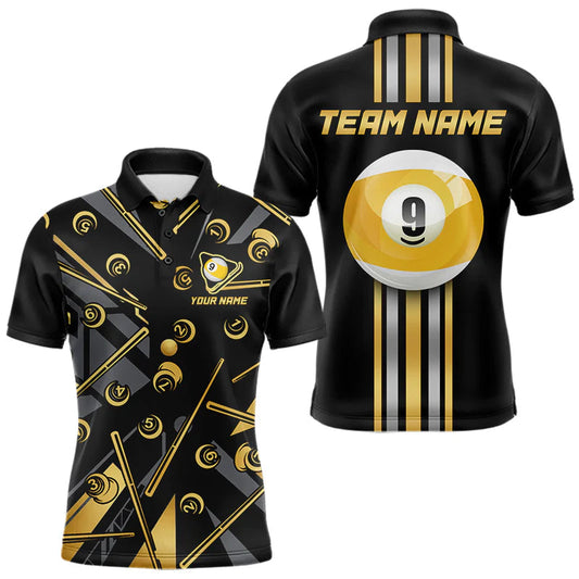 Maxcorners Black & Gold 9 Ball Pool Billiard Jerseys For Men Custom Billiard Team Tournament Shirt LM0607