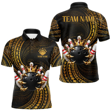 Maxcorners Tribal Pattern Bowling Shirts For Men Custom Skull Gold Crown Bowling Ball Bowling Team Jersey LM0609