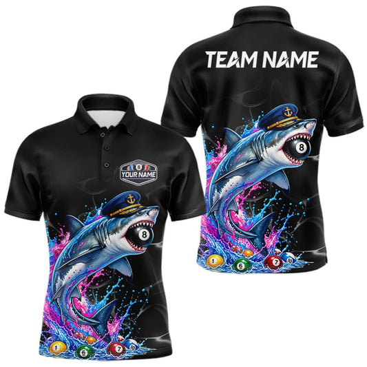 Maxcorners Funny Captain Shark 8 Ball Pool Shirt Custom Billiard Jersey For Men Blue & Pink Splash Billiard Uniform LM0609