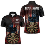 Maxcorners Custom Grunge US Flag Skull Dartboard Men Darts Polo Shirt Outfits Patriotic Dart Jerseys TU1011