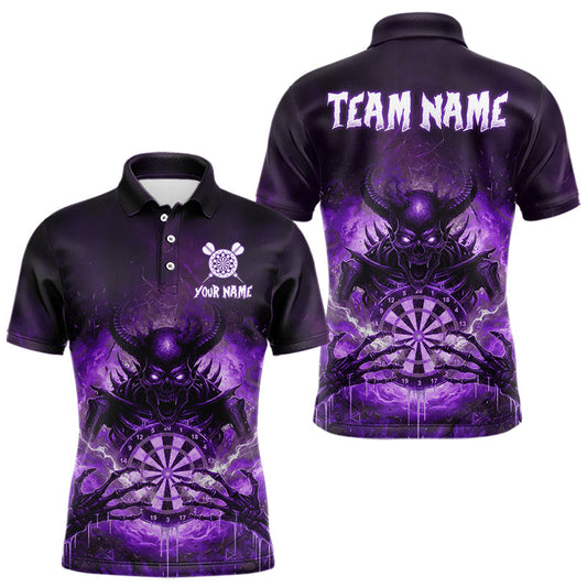 Maxcorners Custom Purple Flames Skeleton Grunge Dartboard Men Darts Polo Shirt Horror Dart Jerseys LM2603
