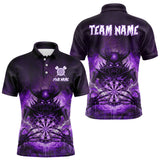 Maxcorners Custom Purple Flames Skeleton Grunge Dartboard Men Darts Polo Shirt Horror Dart Jerseys TU1011