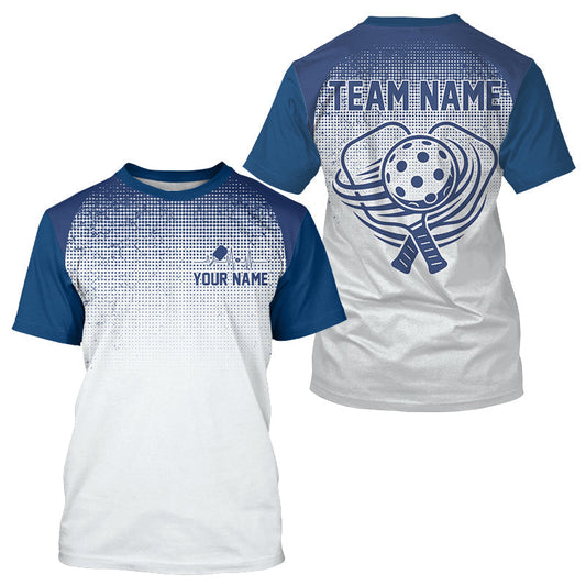 Maxcorners Custom White And Blue Halftone Pickleball Paddle League Jerseys Men Pickleball Team Shirts