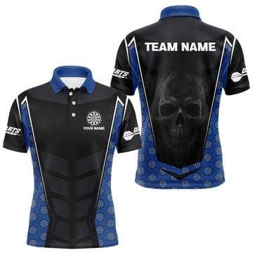 Maxcorners White Fog Skull & Dartboard - Blue Darts Team Shirt For Men With Custom Name