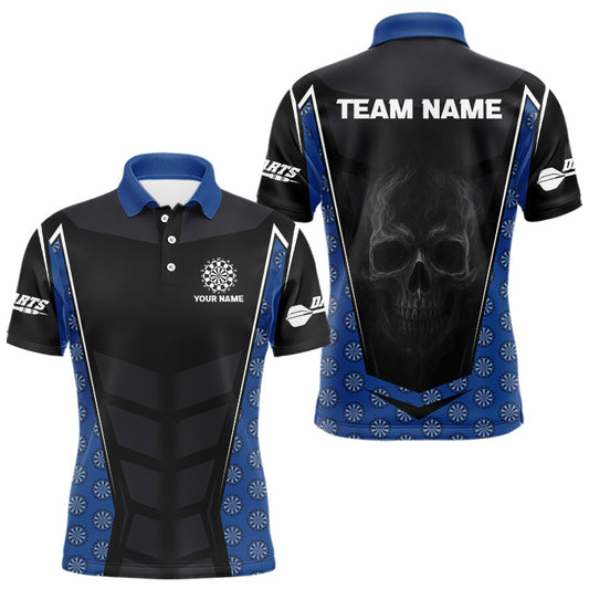 Maxcorners White Fog Skull & Dartboard - Blue Darts Team Shirt For Men With Custom Name