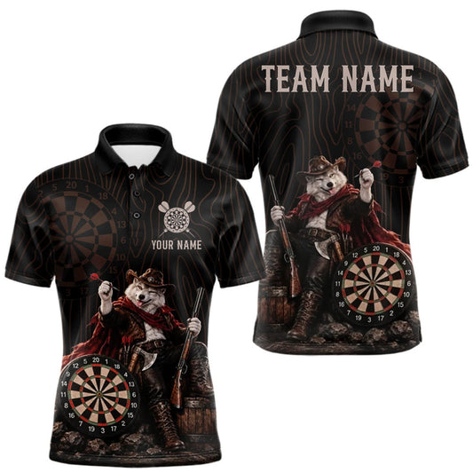 Maxcorners Custom Gunslinger Wolf Funny Darts Shirt For Men Personalized Name Team Retro Darts Jersey Apparel LM0609