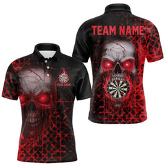 Maxcorners Custom Red Dripping Skull Darts Polo Shirt For Men Fire Flame Skull Dart League Jerseys