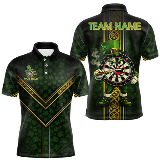 Maxcorners Funny Smoking Dartboard St Patrick's Day Darts Polo Shirt For Men Custom Dart League Shirt