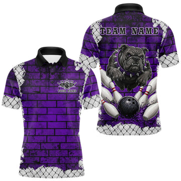 Maxcorners Purple Brick-Wall Fierce Bulldog Men Bowing Team Shirt Personalized Bowling Jersey For Bowlers LM1005