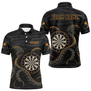 Maxcorners Yellow and Black Octopus Dartboard - Men's Darts Team Shirt - Custom Name For Players