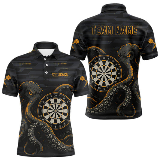 Maxcorners Yellow and Black Octopus Dartboard - Men's Darts Team Shirt - Custom Name For Players