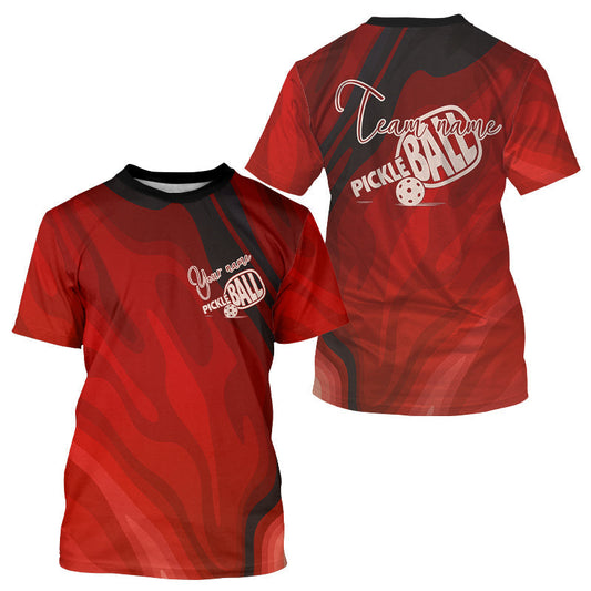 Maxcorners Men's Pickleball T-Shirt Custom Splashed Red Pickleball For Team, Pickleball Gifts MT0708
