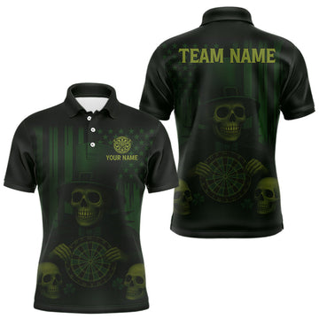 Maxcorners Custom Skull Shamrock Dartboard Patrick's Day Dart Polo Shirt For Men Patrick Dart Jersey