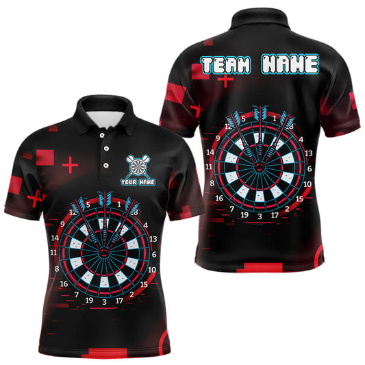 Maxcorners Custom Black Red Gunge Retro Dartboard Dart Men Polo Shirt Outfits Dart Jerseys LM0404