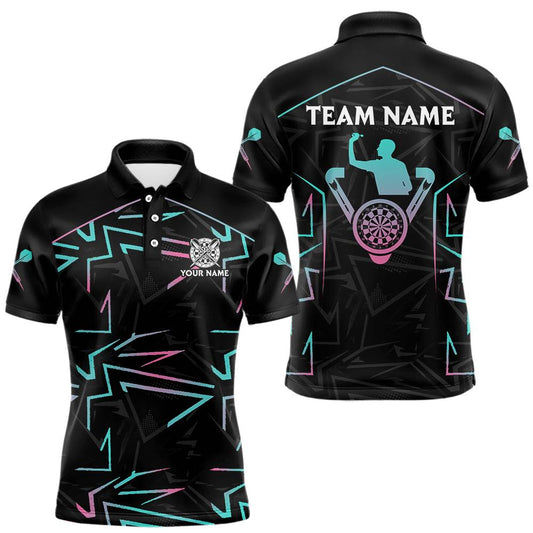 Maxcorners Blue And Pink Lines Human Plays Darts 1/4-Zip Shirts For Men Personalized Dart Team Jerseys LM0901